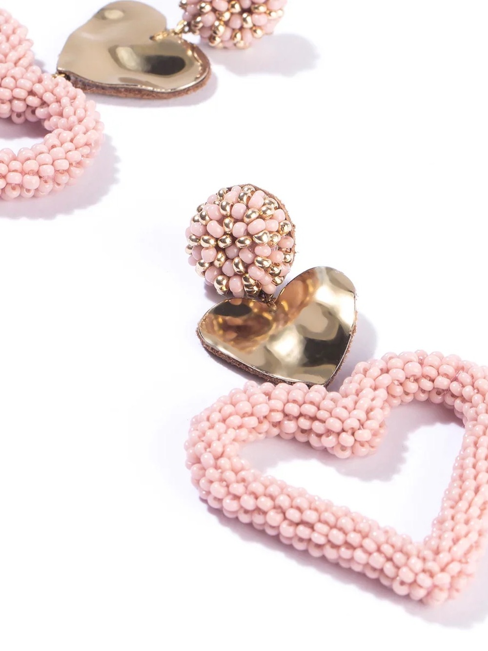 Deepa gurnani Pink Beaded Heart Drop Earrings